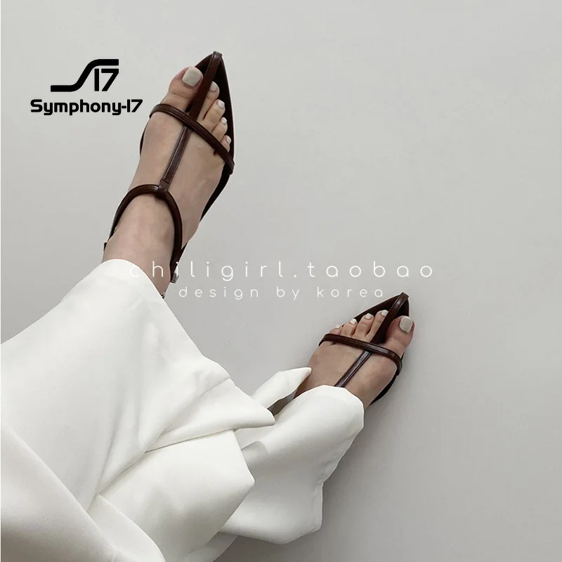 

Symphony-17 pointed toe flat South Korea minimalist thin belt fashion flats sandals design sense personalized women's shoes