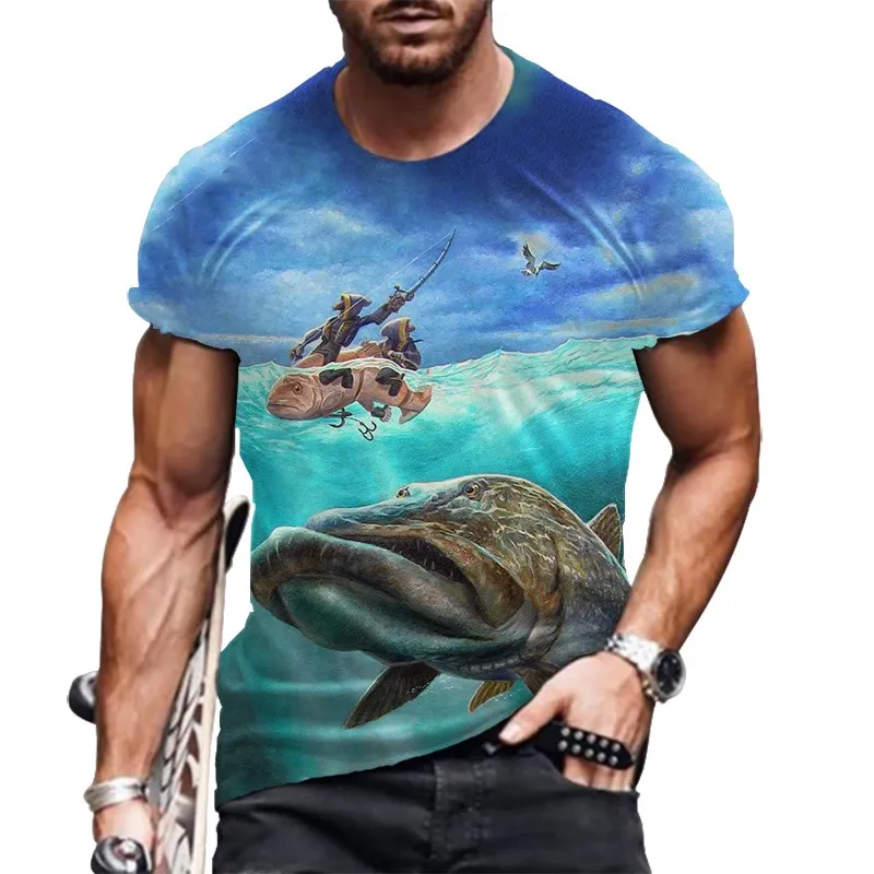 

2022 new Men's oversized T-shirt 3D printed T-shirt pattern fish PRINT LARGE T-SHIRT printed casual T-shirt o-neck