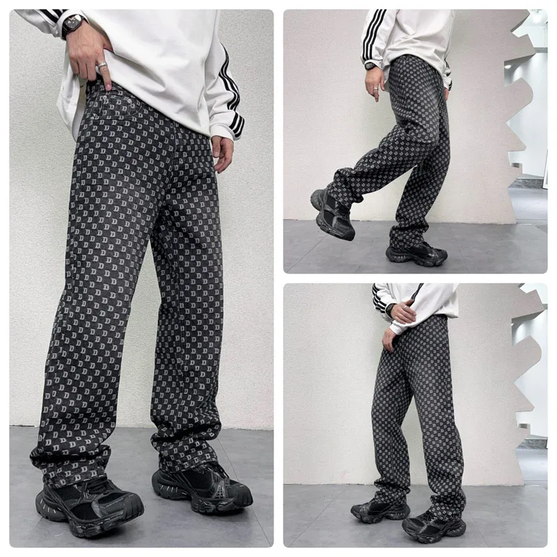 Высококачественные жаккардовые свободные прямые мужские джинсы с буквами