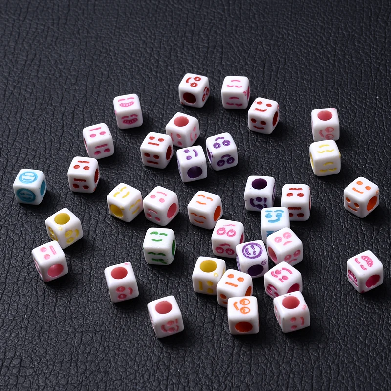 100Pcs/Lot White+Colorful Joy Anger Sorrow 6mm Aceylic Loose Sqaure Beads for Jewelry Making DIY Handmade Necklace Bracelet - купить по