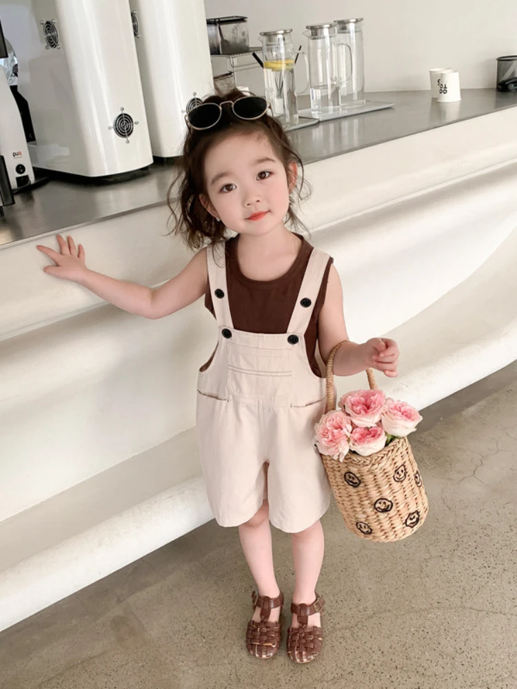 

Girls 2023 Summer New T-shirt + Overalls 2 Pieces Clothing Sets