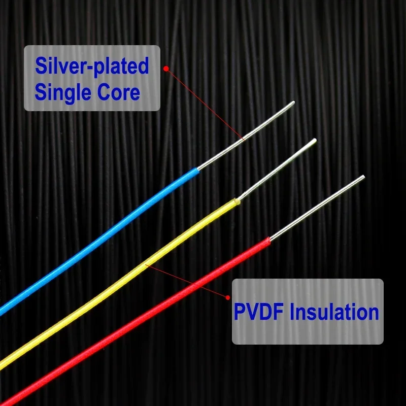 Фото 24AWG PTFE одинарный медный провод UL1423 PVDF с изоляцией посеребренный 1-ядерный микротонкий высокотемпературный электрический кабель №4
