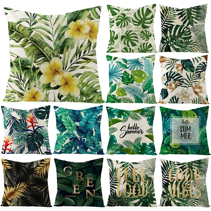 

Tropical Plants Pillowcase 45X45 Floral Leafs Cushion Cover Decorative Throw Pillows Linen Pillowcover Sofa Cushions Home Decor