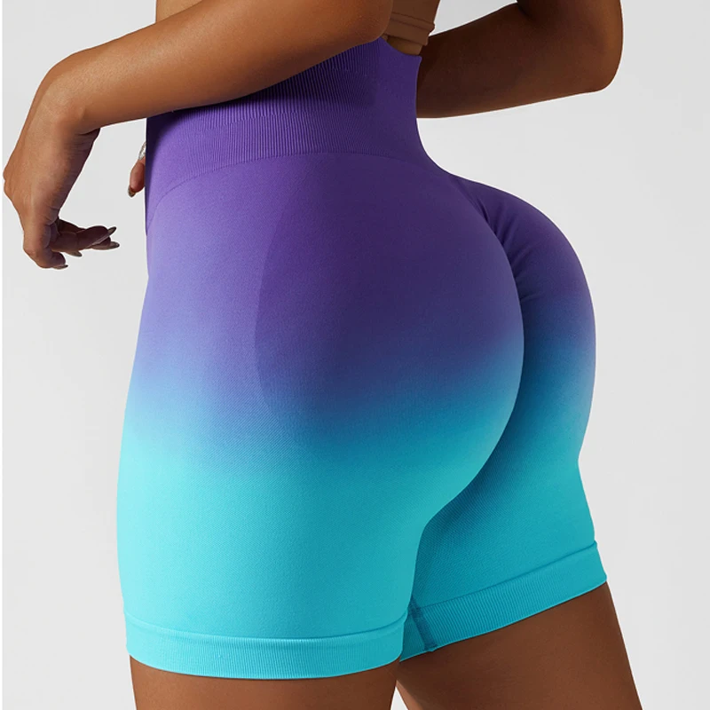 

Quality Seamless High Waist Gradient Yoga Shorts High Elastic Hip Lift Fitness Pants Gym Leggings Breathable Running Shorts