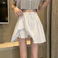 korean fashion white pleated skirt sweet lace up elastic waist high waisted skirt summer a line mini skirts womens skirt 2022