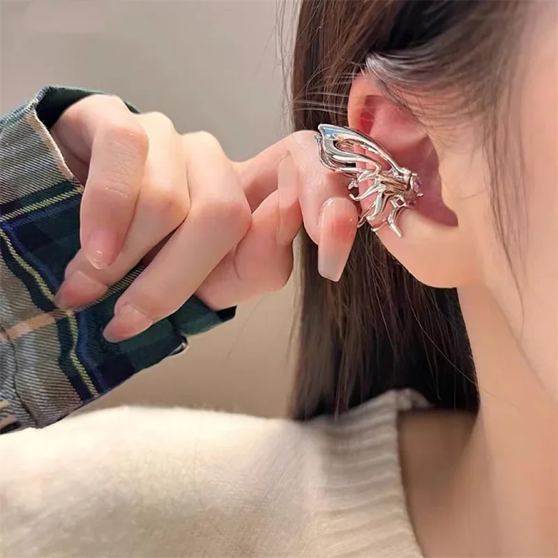 Простые металлические клипсы Y2K в стиле панк с цирконом серьги-клипсы для женщин