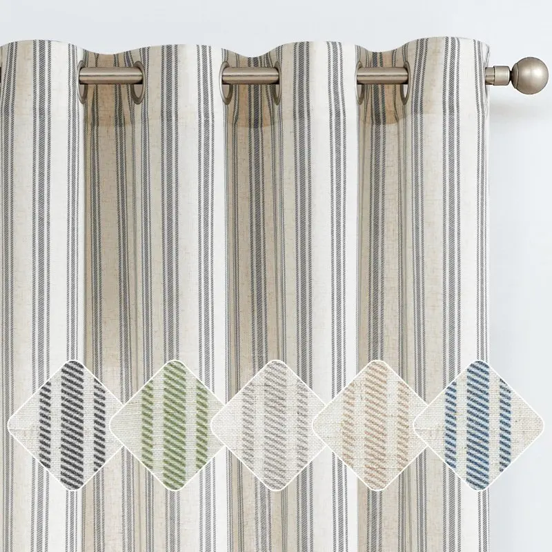 

Striped Curtains Linen Farmhouse Living Room Curtains Ticking Stripe Curtains Rustic Pinstripe Curtains Grommet 2 Panels 50" x 9