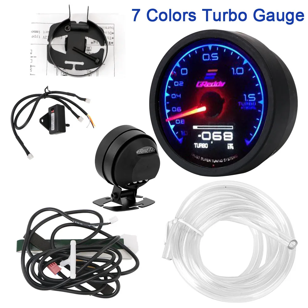 Дисплей напряжения 7-цветный ЖК-цифровой дисплей Racing Gauge Turbo Boost Автомобильный