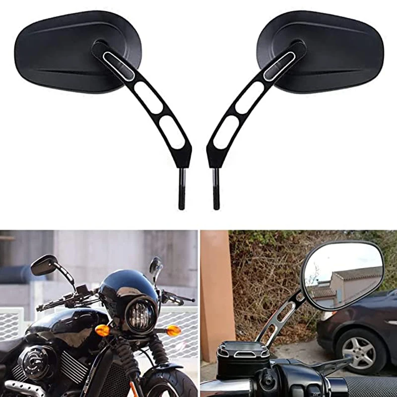 

LOBINA 8mm Motorcycle Rear View Mirror Black Oval Handlebar Side Mirror for Dyna Softail Electra Street Glide Road King - Black
