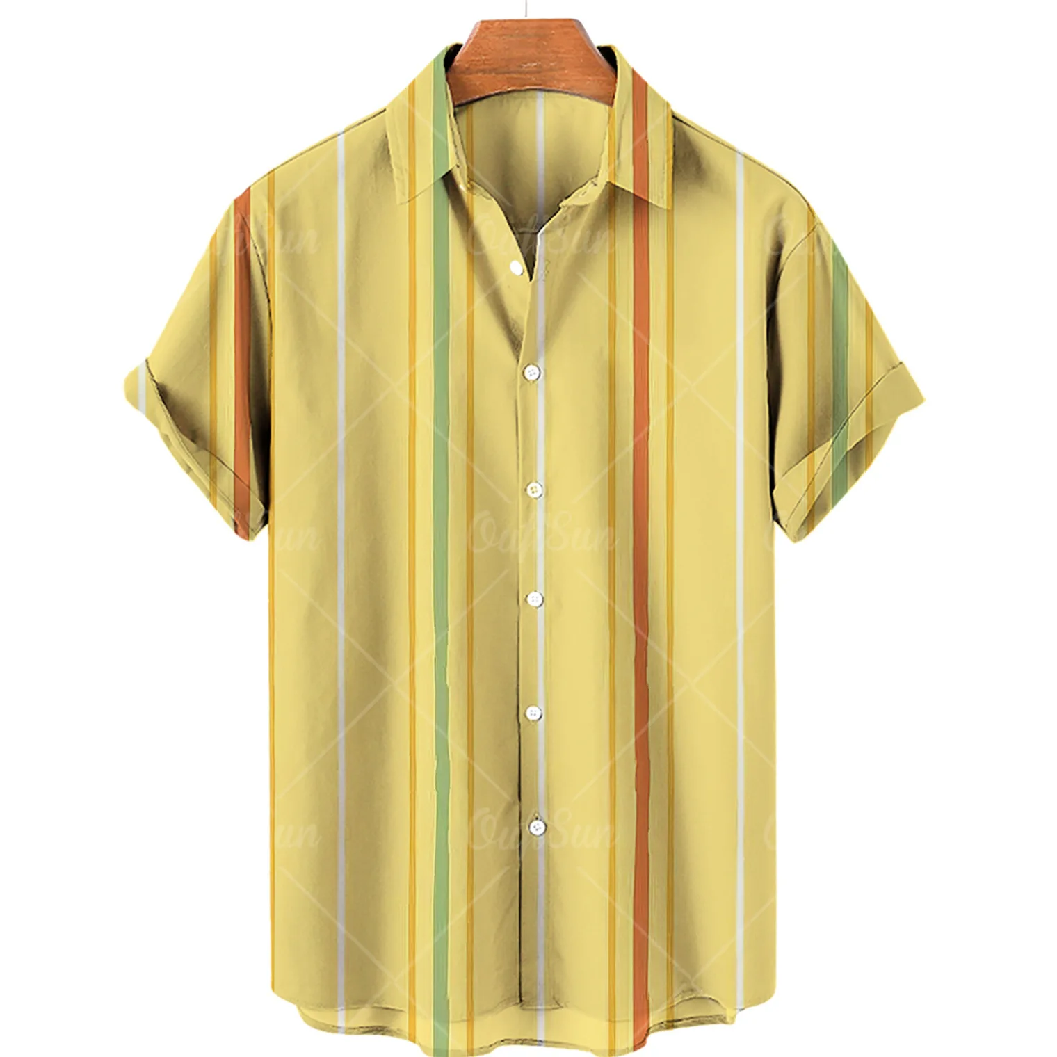 

2022 Men's New Fashion Casual Printed Shirt Large Size Loose Beach Striped Short Sleeve Shirt