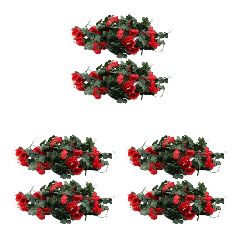 

Artificial Rose Fake Flowers Hanging Plant Wall Home Balcony Basket Decor Pack Of 6