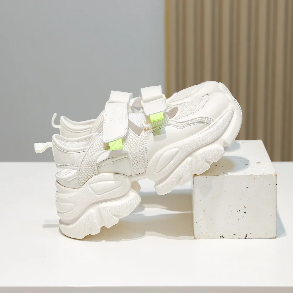 SOMILISS Women Sports Platform Sandals Genuine Leather Mesh Pachwork Outdoor Sandals Hiking Athletic Beach Summer Pool Shoes