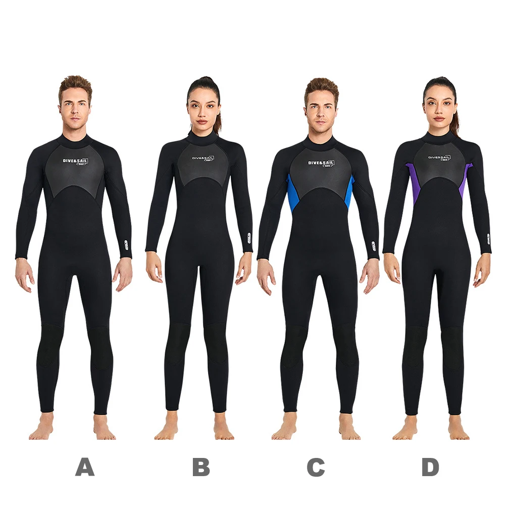 

3mm Diving Suit Neoprene One-piece Long Sleeve Style Swimsuits Smooth Leather Edging Easy to Wear Wetsuit Shirt Men Dark Blue S