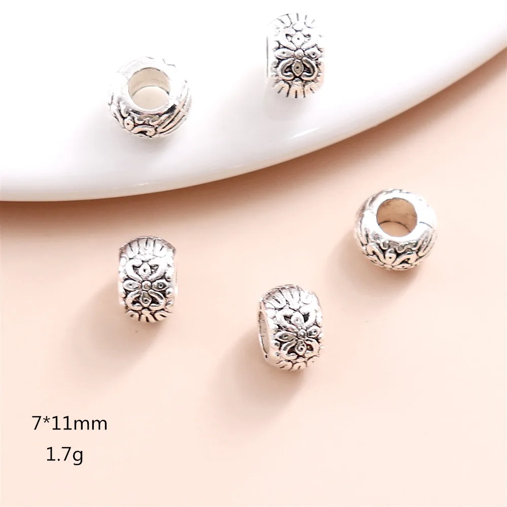 Wholesale Bulk 60PCS Vintage Silver Big Hole Beads Metal Accessories for Women's Pandora Charm Bracelet Jewelry Making | Украшения и