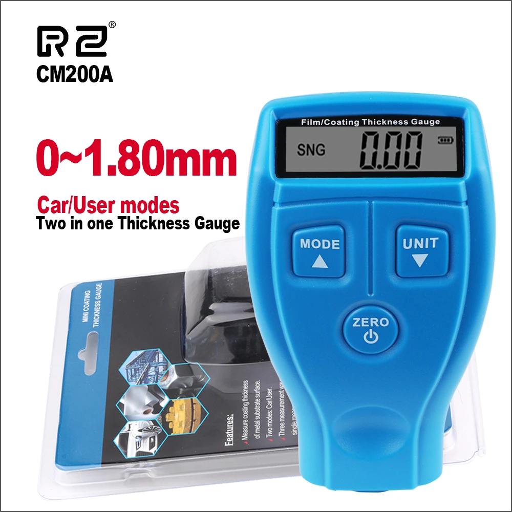 

RZ Thickness Gauges Paint Coating Thickness Gauge Digital Car Thickness Gauge Tester With Backlight Mini Film Thickness Gauge