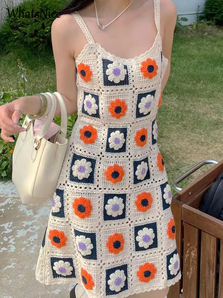 Модный вязаный крючком пуловер на бретелях свитер платья-майки для женщин