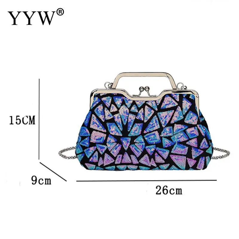 INS Colorful Sequins Women Handbag Gradient Geometric Clutch Bag Fashion Ladies Metal Chain Crossbody Shoulder Clip Buckle Purse