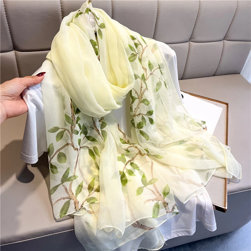 

2022 Fashion Floral Painted Wraps New Ladies Spring and Summer Long Scarf Beach Silk Shawl Pashmina Hijabs Warm Thin Bufanda