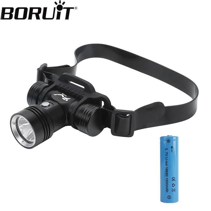 

BORUiT XM-L2 LED Diving Headlamp High Power 1000LM Headlight Three Gears18650 Rechargeable Head IPX8 Waterproof Flashlight
