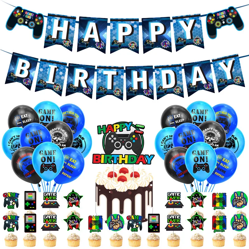

Game Theme Birthday Decorations Game Controller Banners Game On Balloons Cake Toppers Kids Boys Happy Game Birthday Party Decor