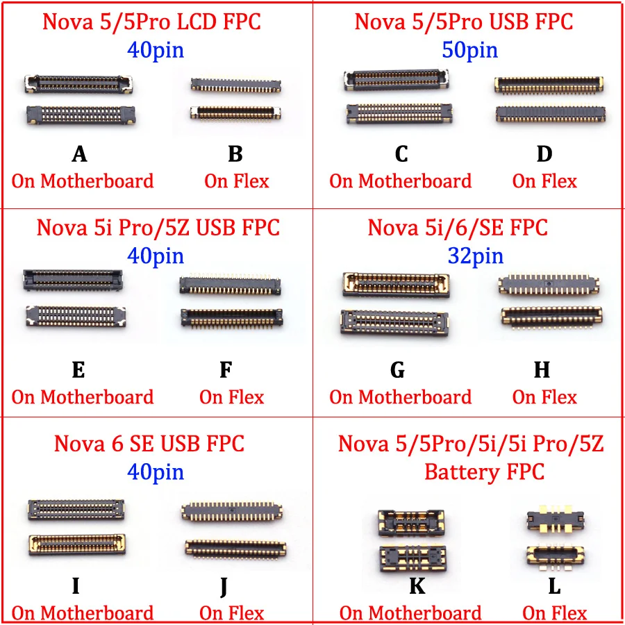 

2PCS USB Charger Charging FPC Connector For HUAWEI Nova 5 Pro 5i 5Z 6 6 SE Nova6 Nova6SE LCD Display Screen Battery Clip Contact