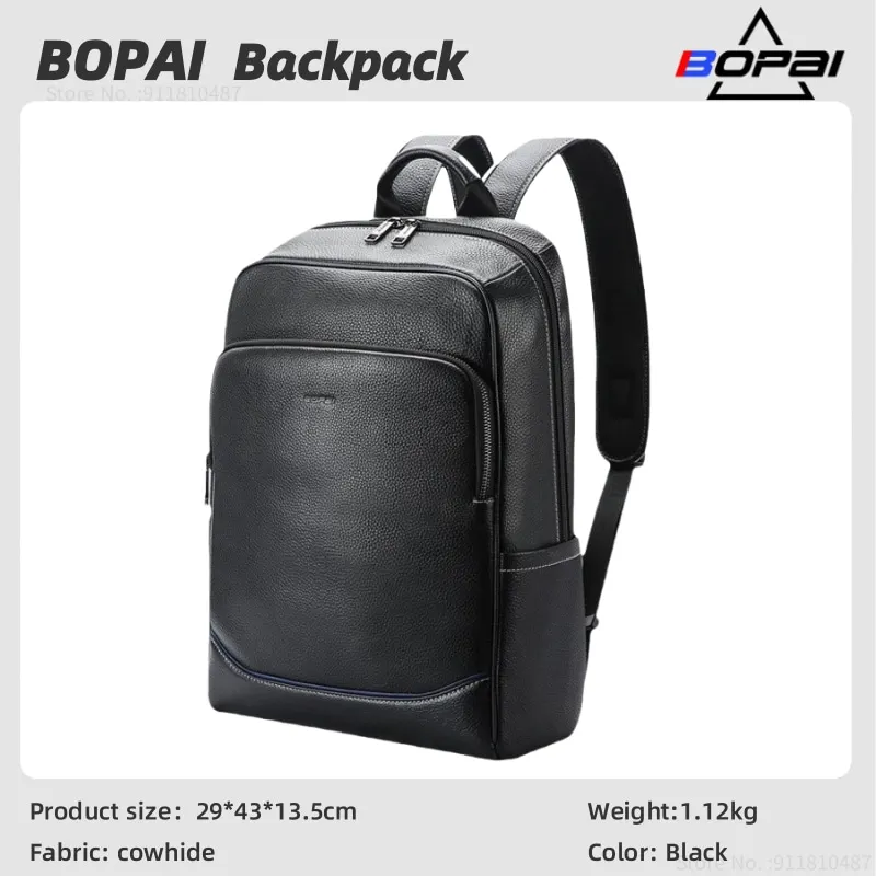 Рюкзак BOPAI для мужчин поездок на работу Кожаный рюкзак из воловьей кожи первого