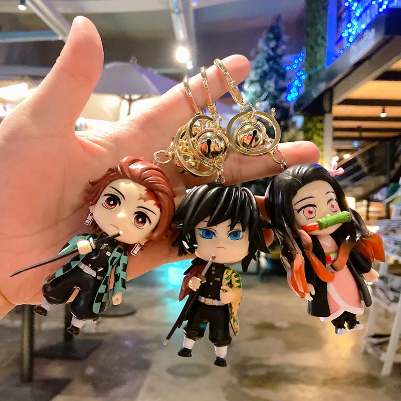 

Anime Demon Slayer Keychain 9cm Kimetsu No Yaiba Kamado Nezuko 3D Rubber Pendant Keyring Cosplay Props Bell Car Accessories
