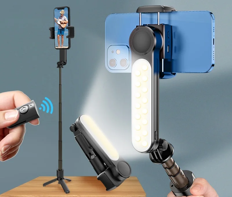 

Stabilizer With Fill Light Bluetooth Telescopic Selfie Stick Video Shooting Tripod For Phone Smartphone IOS Android