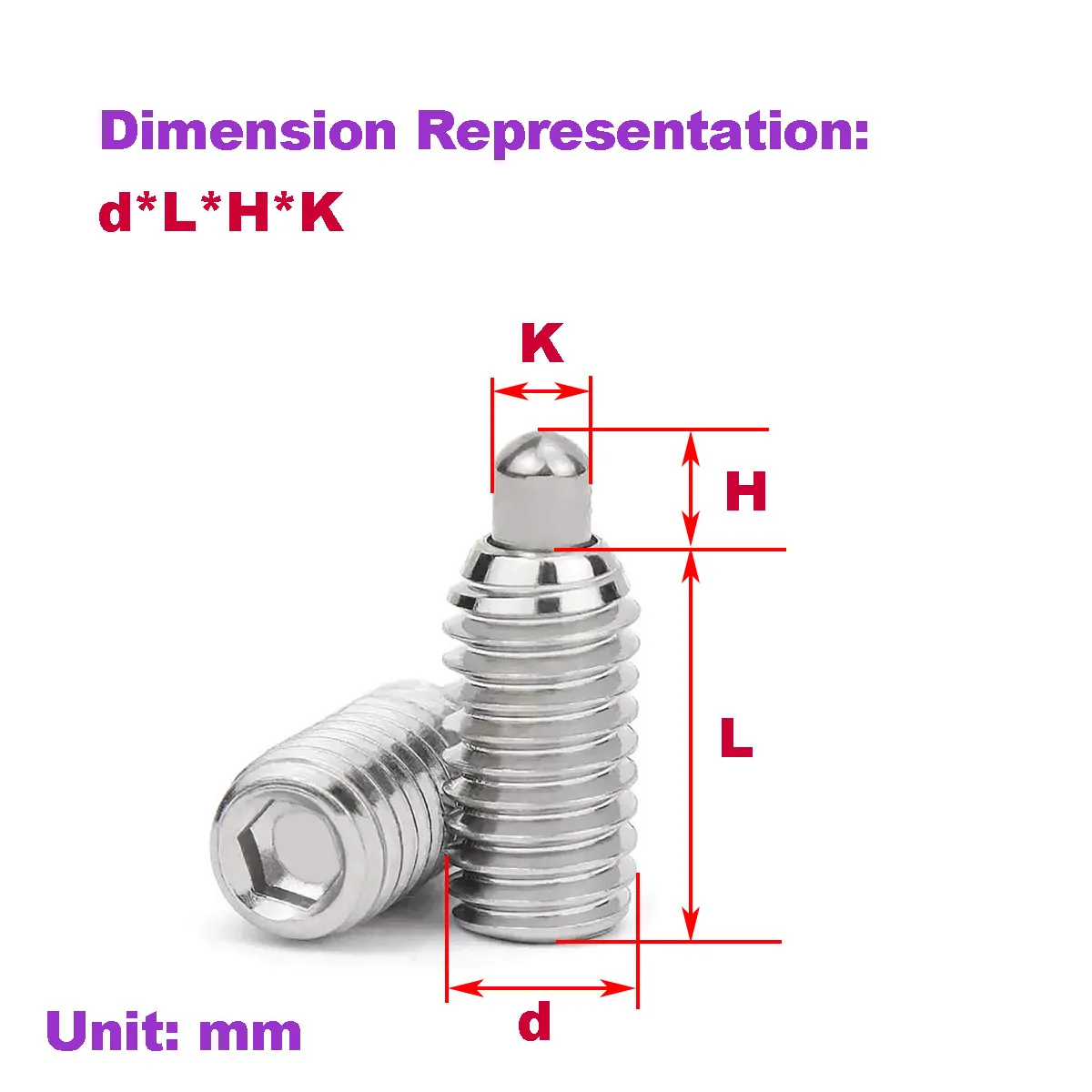 

304 Stainless Steel Ball Set Screw/Spring Ball Head Plunger/Spring Telescopic Pin M4M5M6M8M10M12