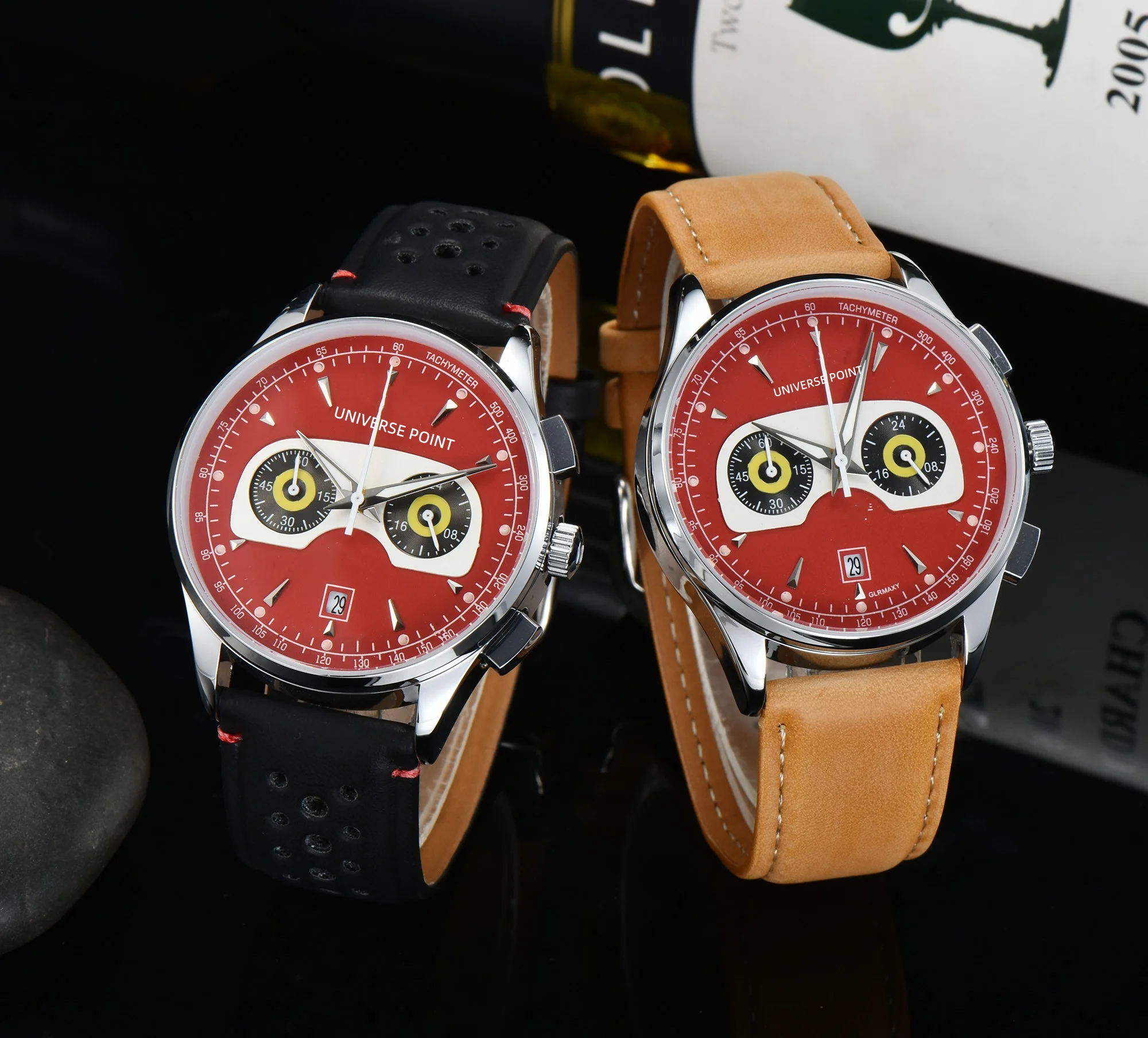 

2023 Luxury Brand Fashion Trend Leisure Business Two-Eye Five-Needle Date Chronograph Leather Strap Men's Watch Quartz Movement