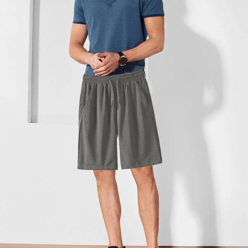 

Summer Shorts Ice Silk Streetwear Drawstring Elastic Waist 2 Pockets Super Soft Dress Up Breathable Boys Mesh Pants Men Clothing