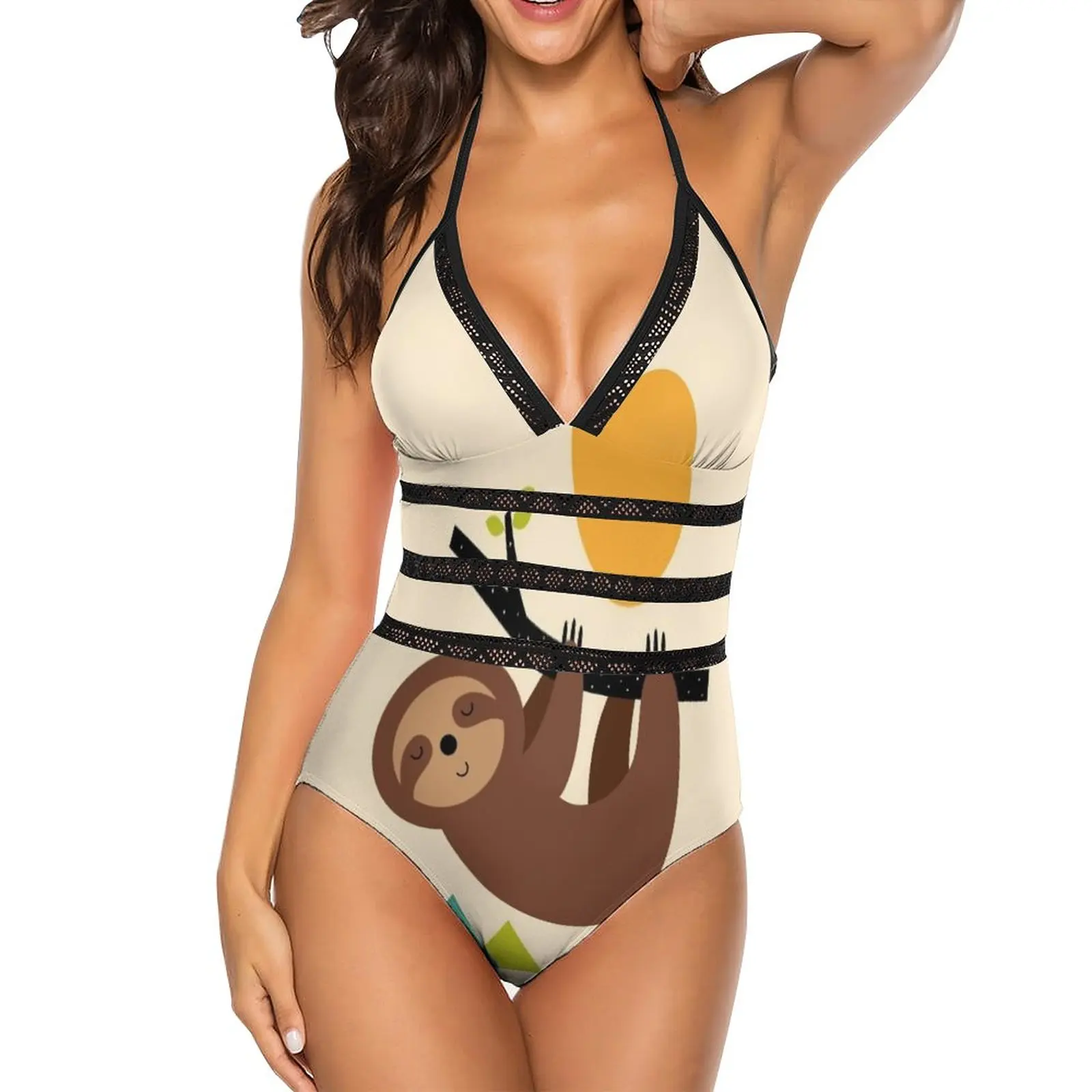 

Keep Calm And Live Slow Sexy One Shoulder One Piece Swimsuit New Mesh Patchwork Swimwear Monokini Sloth Slow Calm Live Enjoy