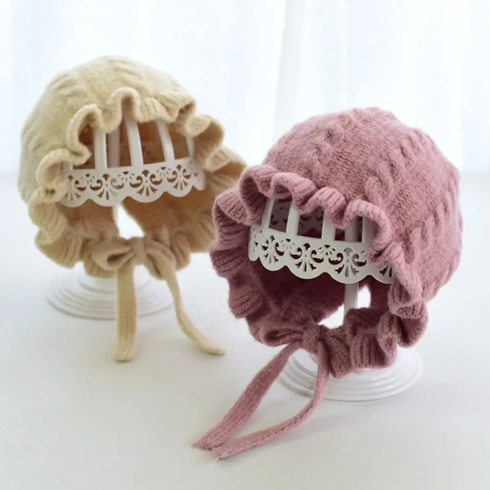 

Autumn and Winter Infant Hat Fashion Ear Protection Warm Woolen Hat Lace Girls 0-2Years Knitted Hat