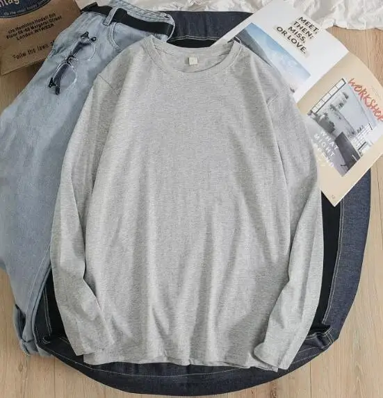 

New Autumn Men's Basic Solid Color Long Sleeve Round Colar Cotton T-Shirt ABD584