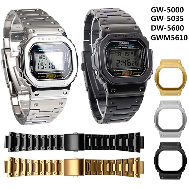 

For G-SHOCK Metal Mod Kit Case Frame watch band For DW5600 DW5610 GWM5610 DW5030 GW5000 Stainless Steel StrapBezel Replacements