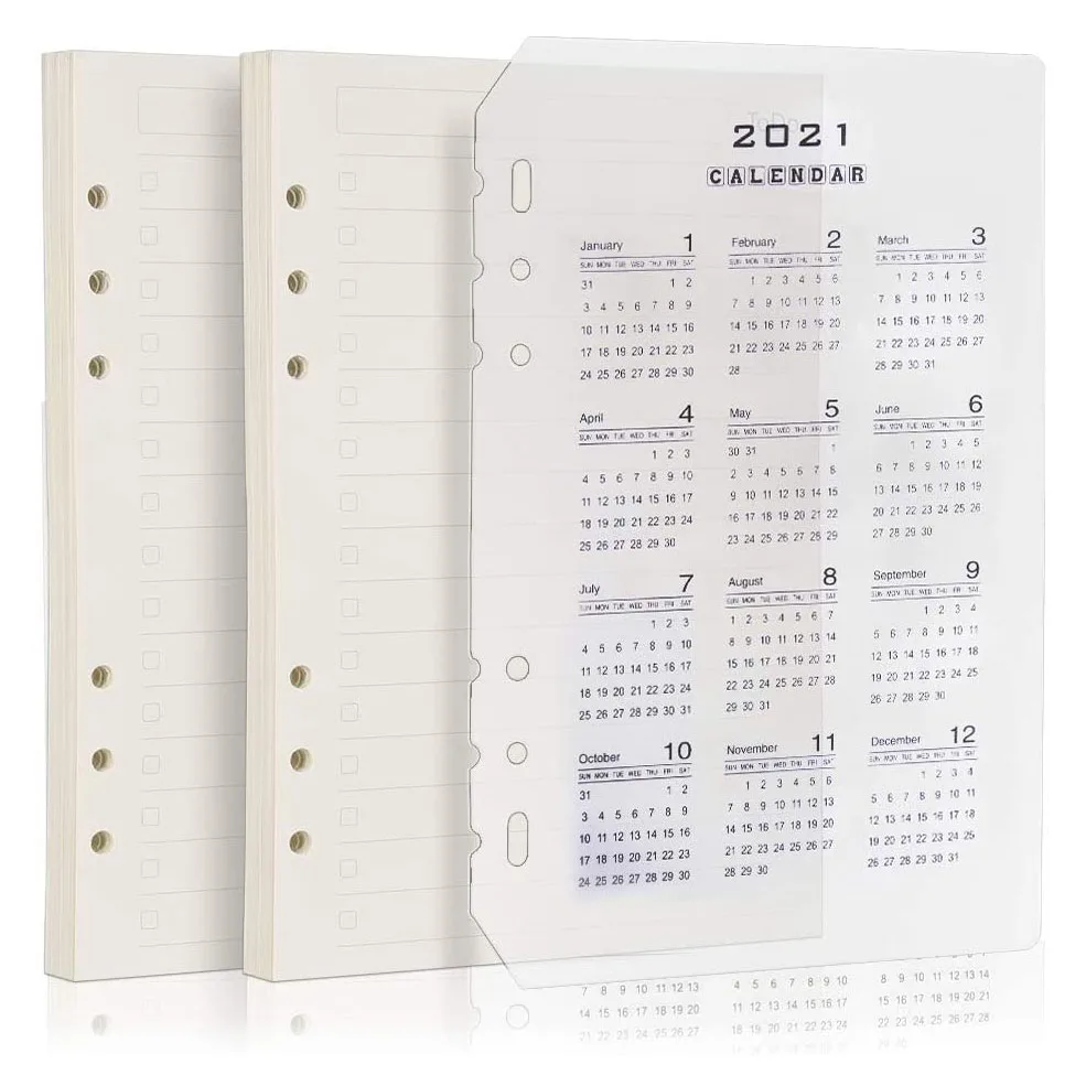 

Папка формата A5, 2 упаковки, сменная бумага с 2021 разделителями страниц календаря для блокнота с 6 отверстиями, органайзер для блокнота, журна...
