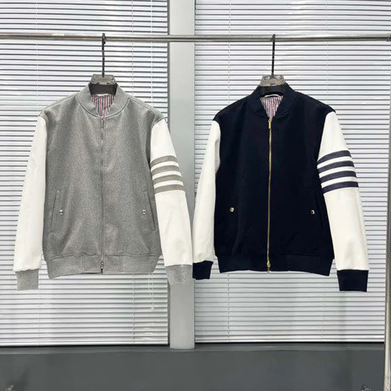 

Jacket Slim Fit THOM Baseball uniform Wool Mens Cardigans Autumn Winter Patchwork Men’s Clothes Casual High Quality TB Coat