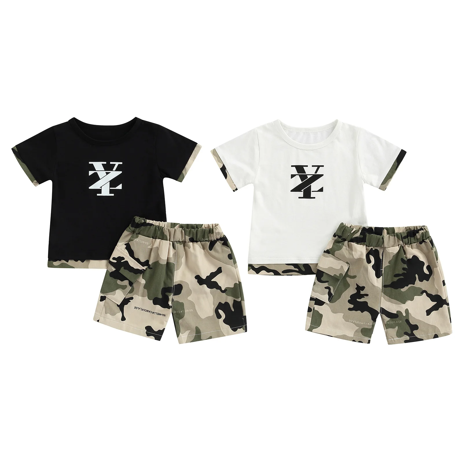 

Toddler Kids Baby Boys Clothing 2Pieces Summer Cotton Outfit Letter Print Round Neck Short Sleeve T-Shirts Camouflage Shorts