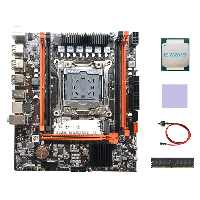 

Системная плата X99H, системная плата для компьютера с процессором E5 2620 V3 + DDR4 4 Гб 2133 МГц ОЗУ + термопанель + кабель переключателя