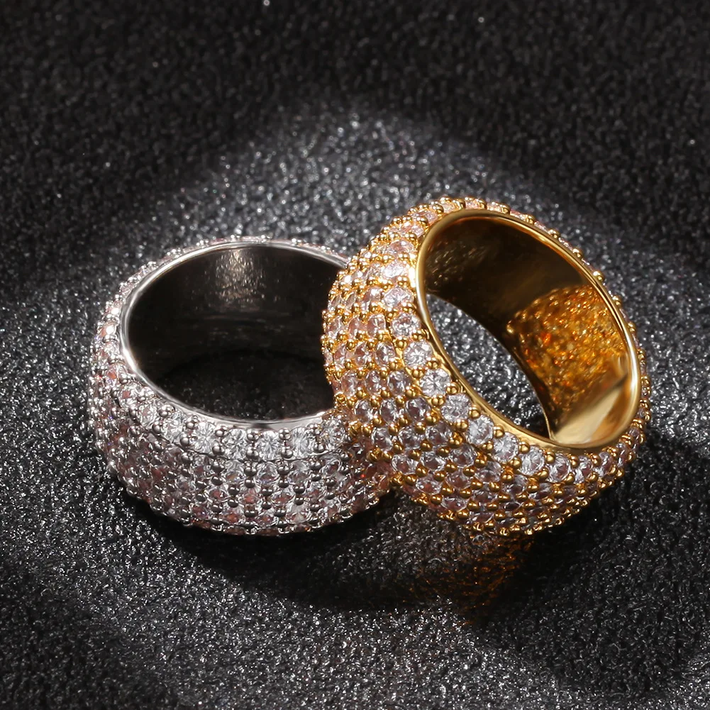 Фото Полный циркон CZ Bling Bling Iced Out кубические цирконы Mirco Pave Зубец установка латунные кольца модные ювелирные изделия в стиле хип-хоп BR031 №3