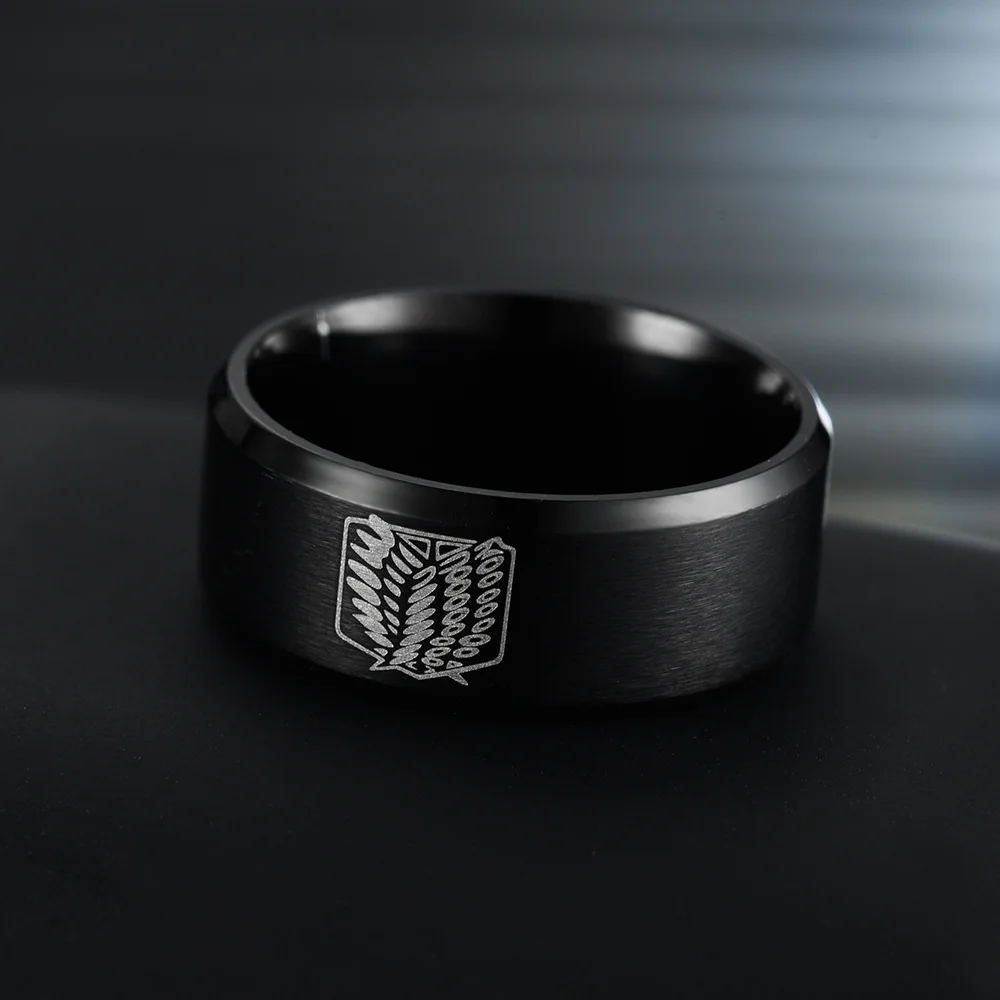 

Anime Attack on Titan Rings Stainless Steel Wings of Liberty Flag Finger Rings For Women Man 8mm Cosplay Ring Jewelry Accessorie