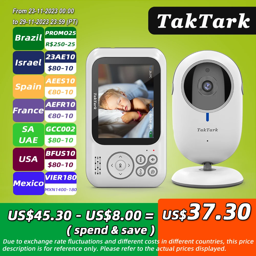 

TakTark 3.2 Inch Wireless Video Baby Monitor With 3X Zoom Surveillance Camera 2-Way Talkback Auto Night Vision Babyphone Nanny