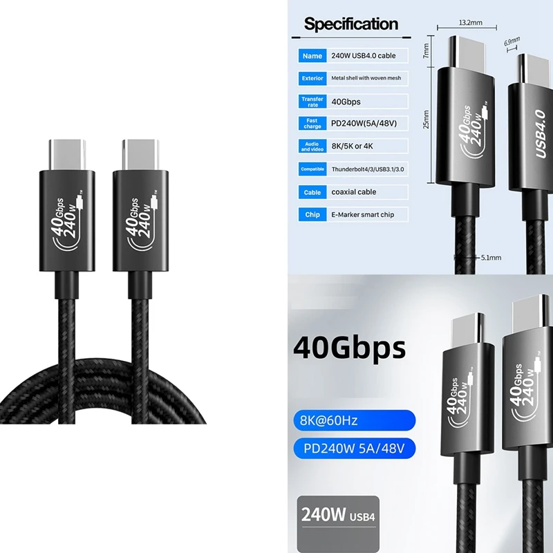 

USB-кабель для передачи данных PD240W, USB, 40 Гбит/с
