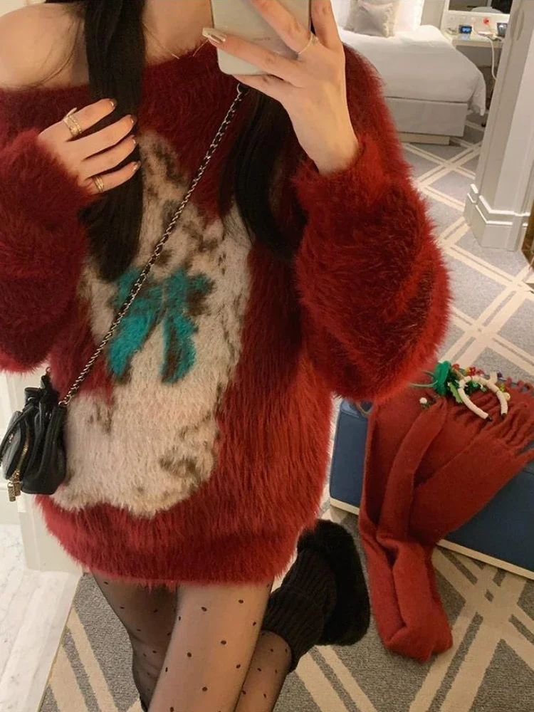 Винтажный свитер Y2k с мультяшными кошками