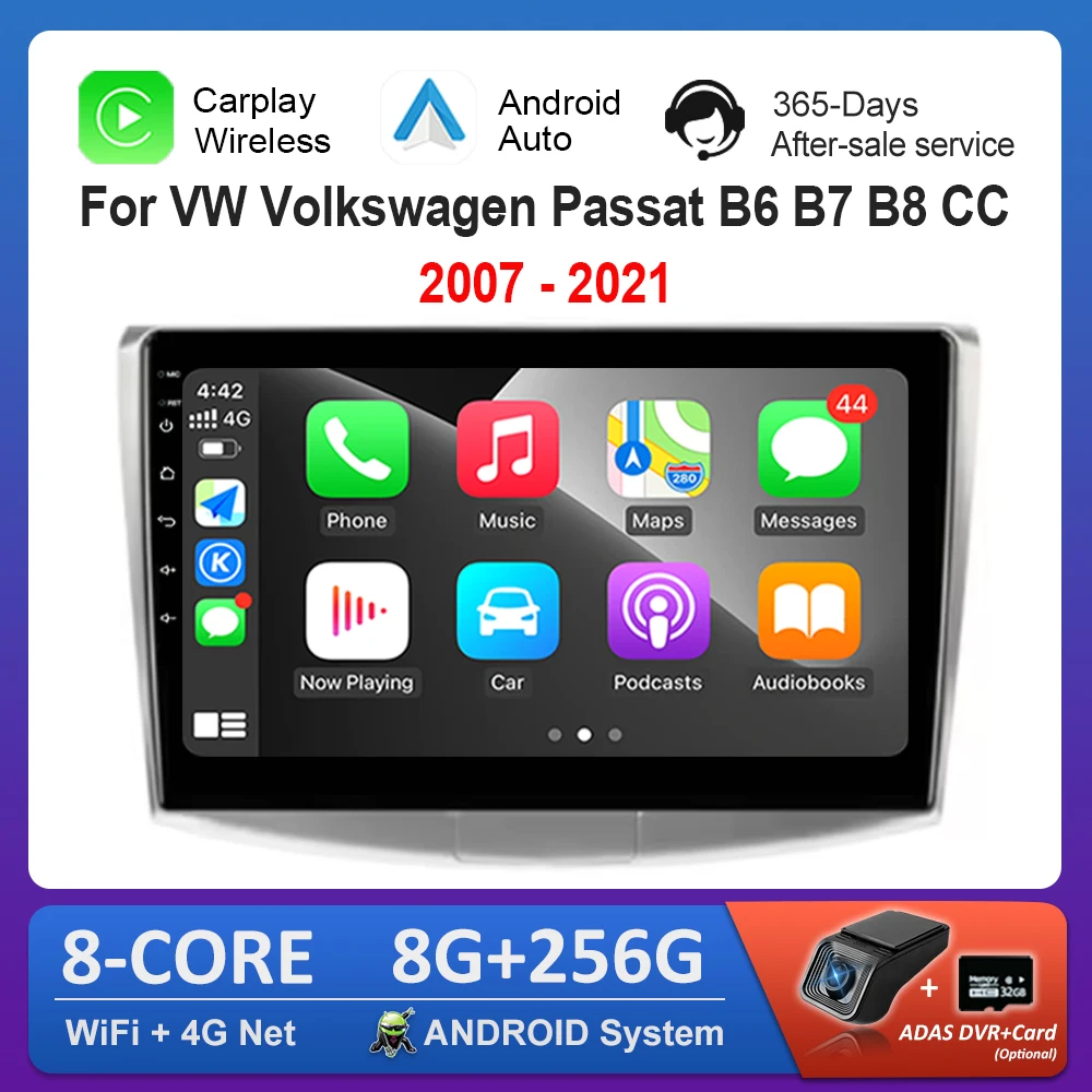 9-дюймовый мультимедийный плеер ndroid OS Carplay DSP Stereo для VW Volkswagen Passat B6 B7 B8 CC 2007-2021 QLED