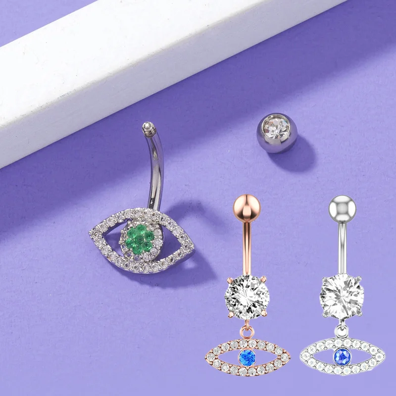 Кольцо из титана и циркона для пупка, Ювелирное Украшение для тела с кулоном сглаза, из нержавеющей стали, с шариком, в пупок, гипоаллергенное изделие