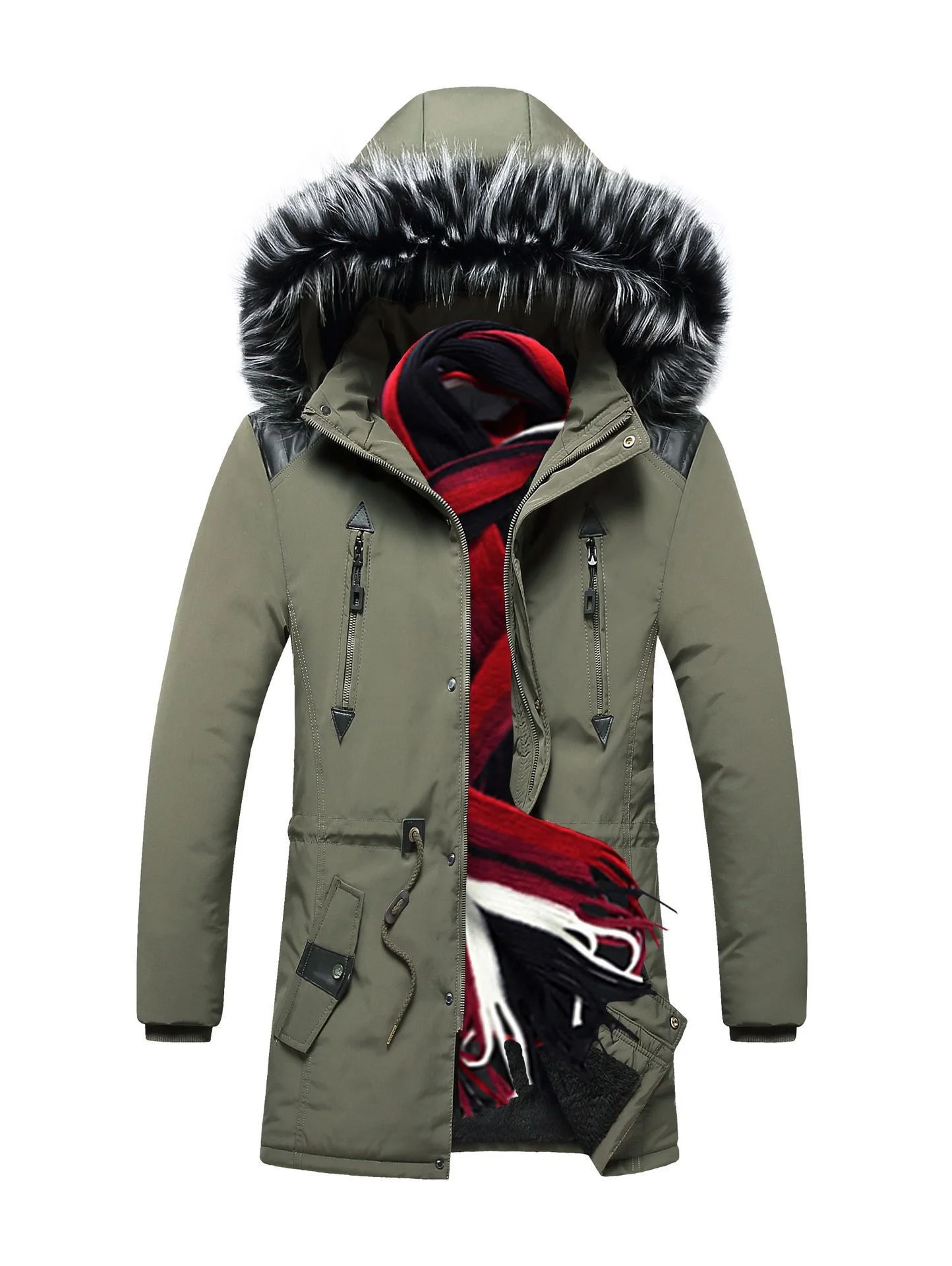 

Parka Jackets Winter Men's Cotton Padded Warm Thicken Windproof Fleece Coat Fur Hooded Overcoats Male