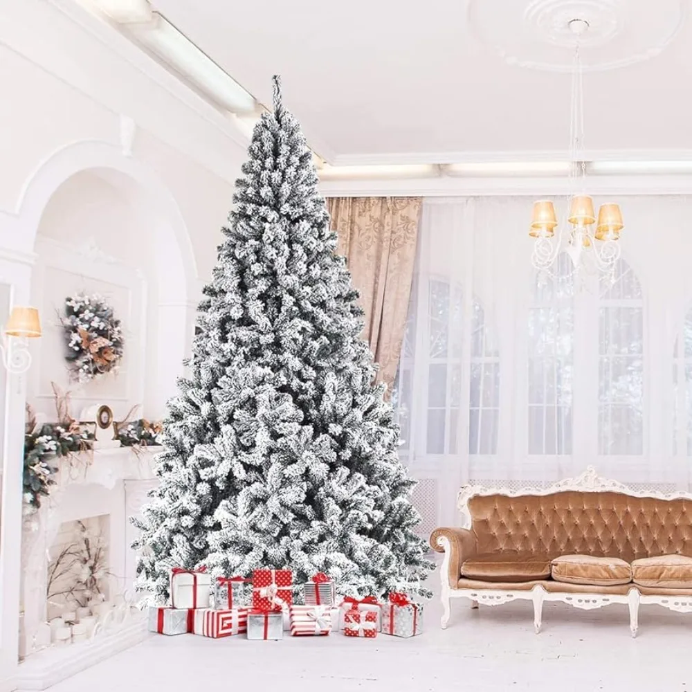 

Artificial Christmas Tree Ideal for Indoor and Outdoor (9FT) Flocked Snow Pine Tree With Solid Metal Stand Premium PVC Xmas Full