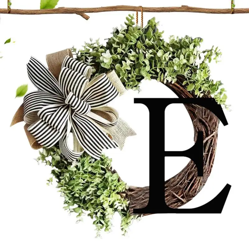 

Initial Wreaths For Front Door Front Door Wreath With Artificial Eucalyptus And Linen Bow Tie 36cm/14.17inch Letter Farmhouse