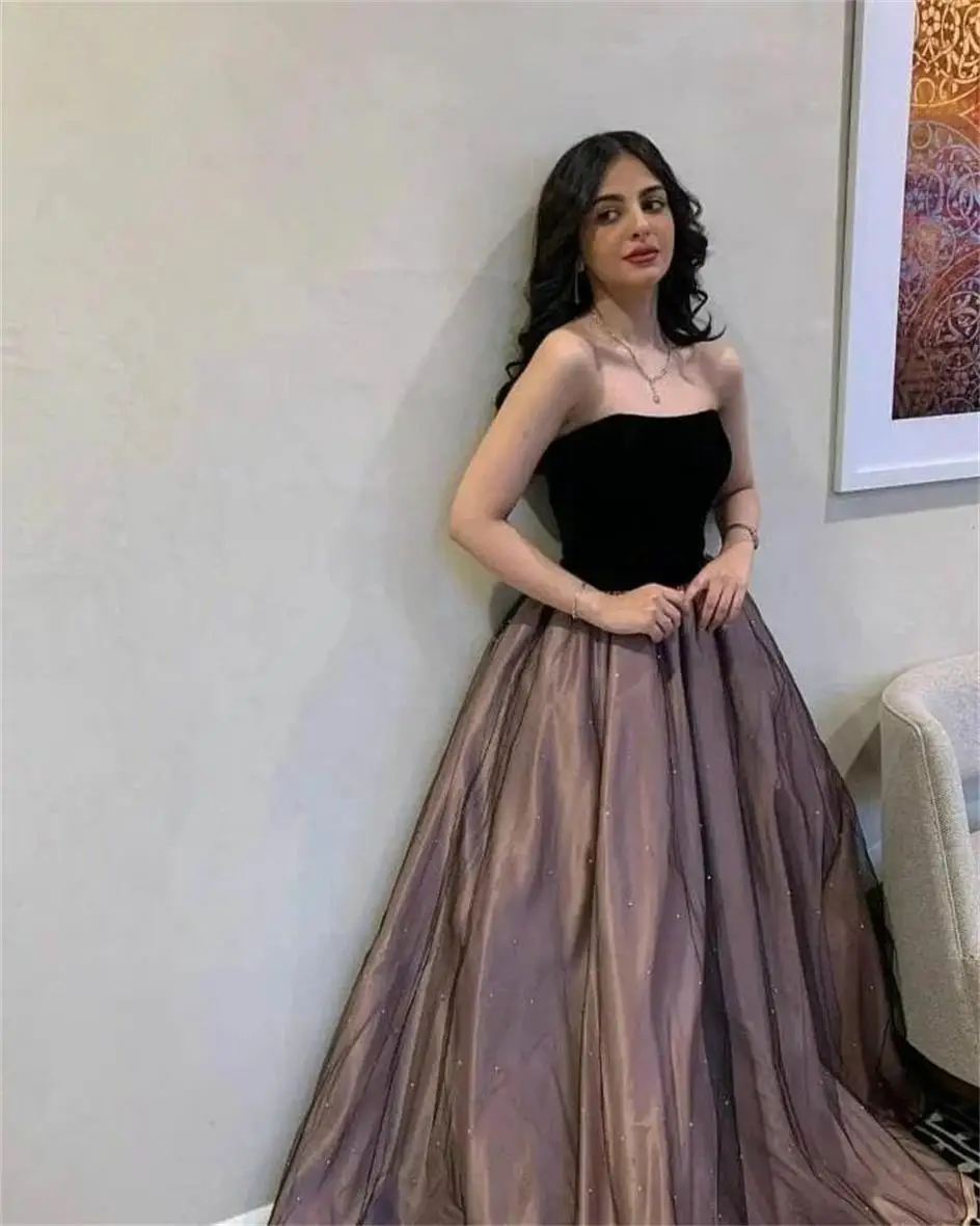 

Vintage Sleeveless Strapless Prom Dresses Beadings Floor Length vestidos de novia Party Dresses